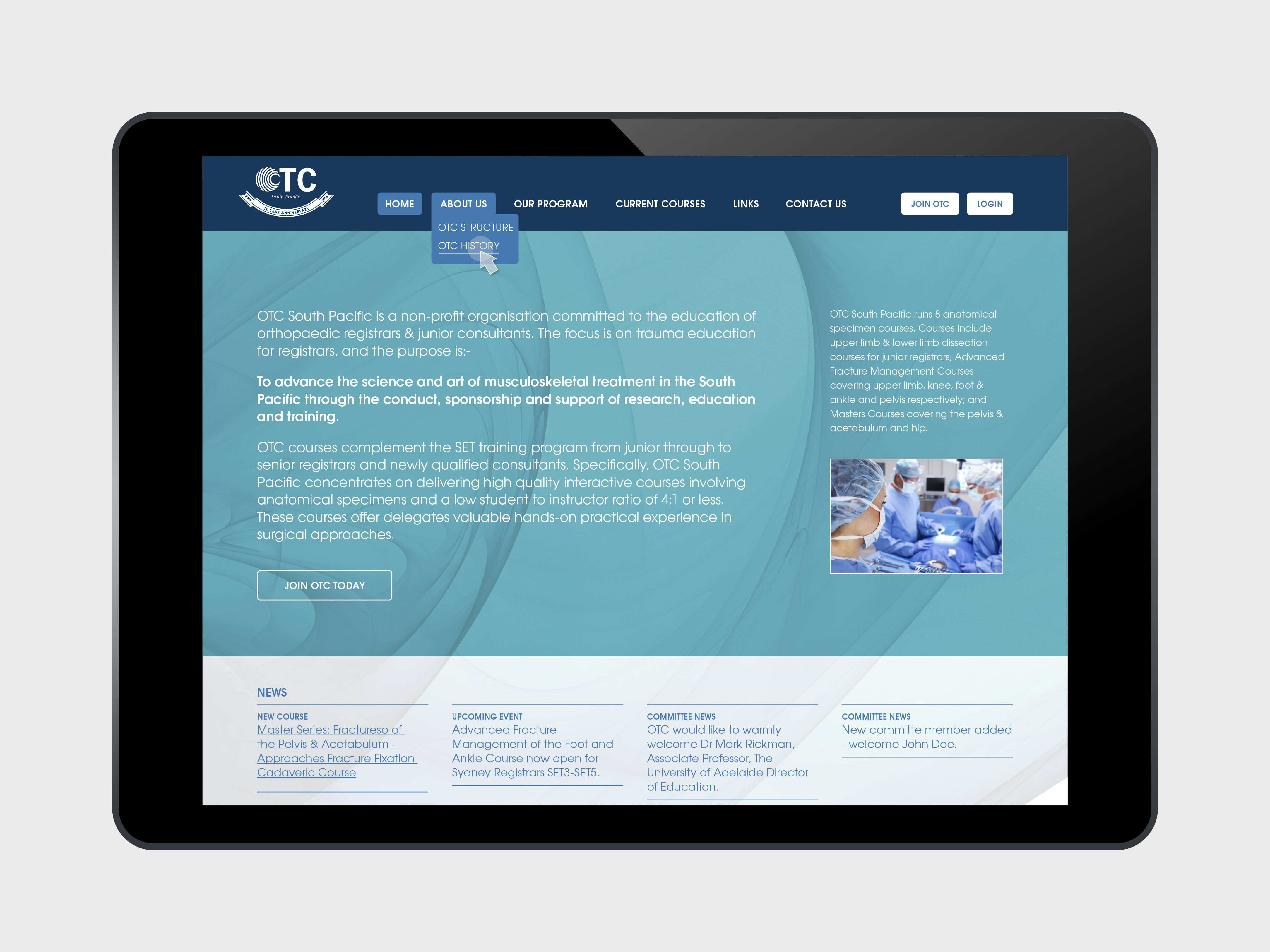 OTC website tablet view